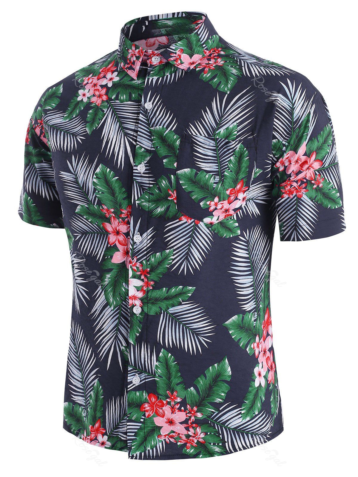 

Tropical Flower Leaf Beach Shirt, Multi-a