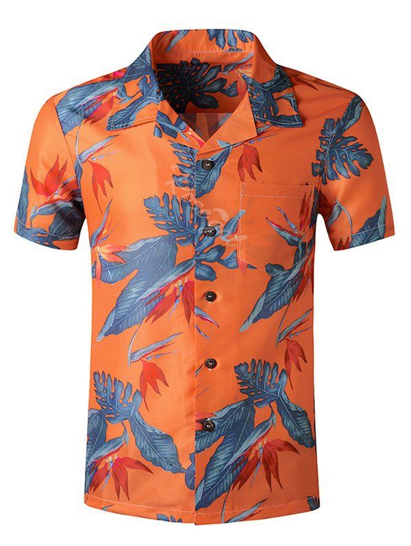 Store Tropical Leaf Printed Pocket Beach Shirt  