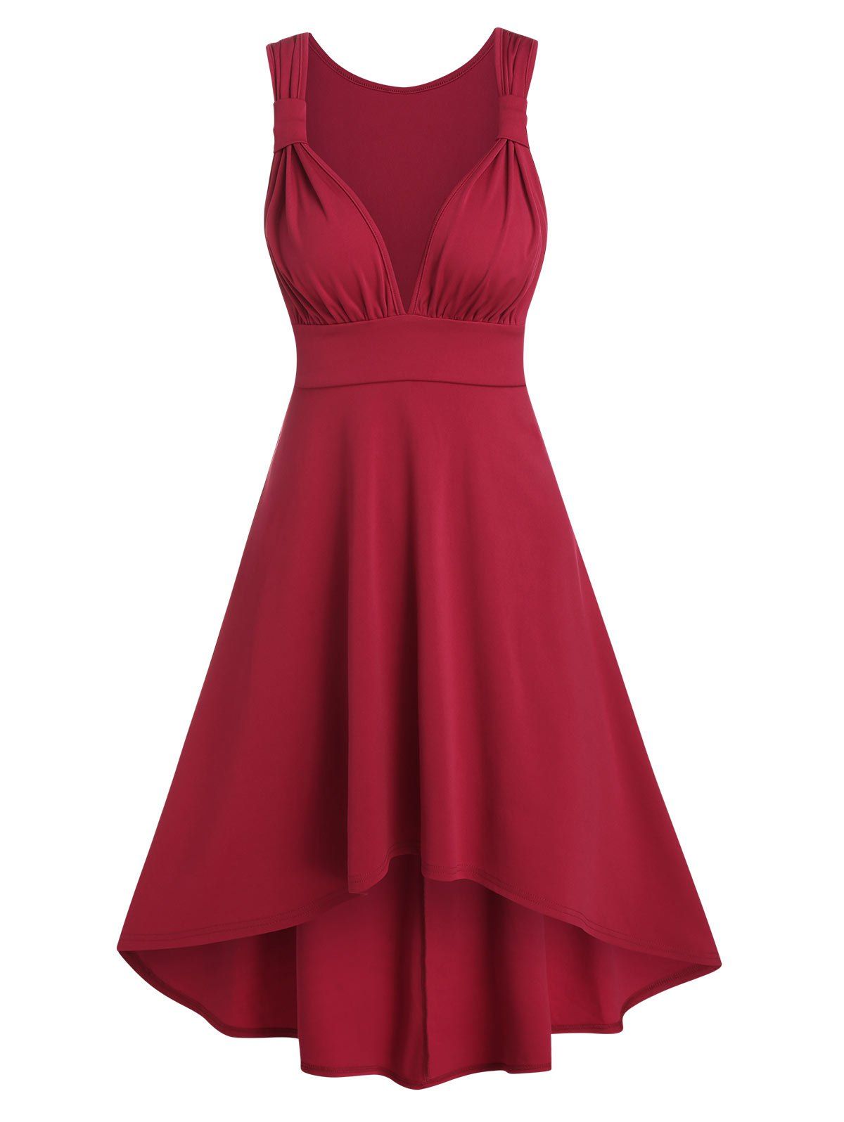 

Ruched Sleeveless High Low Prom Dress, Red wine