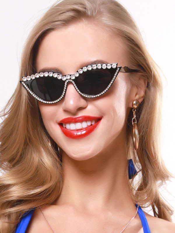 

Retro Rhinestone Catty Eye Sunglasses, Black