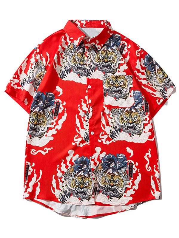 Best Geisha Samurai Tiger Print Pocket Shirt  