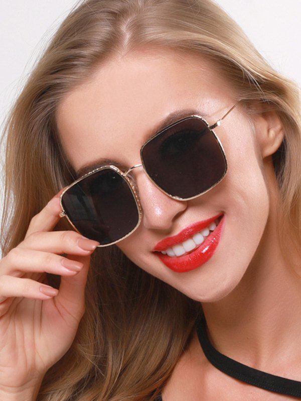 

Oversized Metal Square Engraved Sunglasses, Black