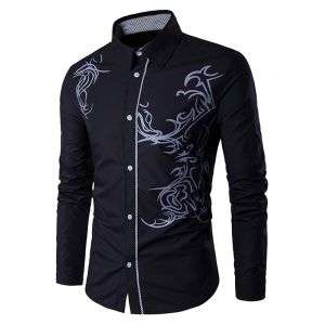 

Dragon Pattern Button Up Shirt, Black