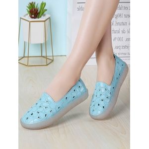 

Floral Embroidery Hollow Out Flat Shoes, Blue