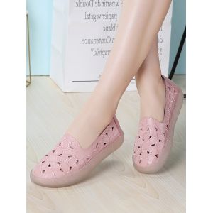 

Floral Embroidery Hollow Out Flat Shoes, Pink