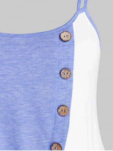 

Plus Size Button Colorblock Tank Top, Sea blue