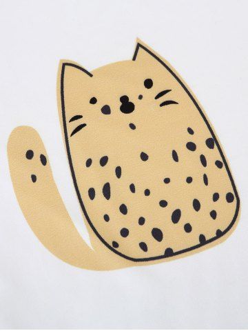 

Plus Size Cat Print Short Pajama Set, White