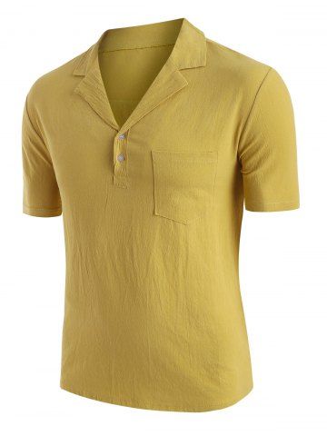 Solid Color Chest Pocket Shirt - YELLOW - 3XL