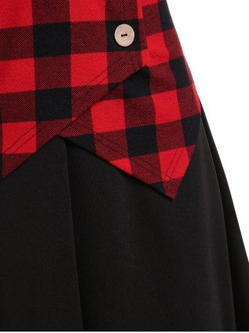 

Plaid Drawstring Button Fit And Flare Dress, Black