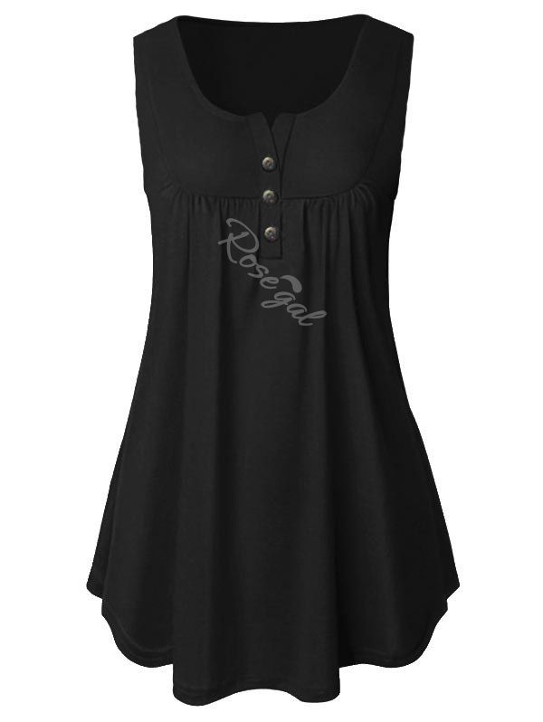 

Plus Size Henley Trapeze Tank Top, Black