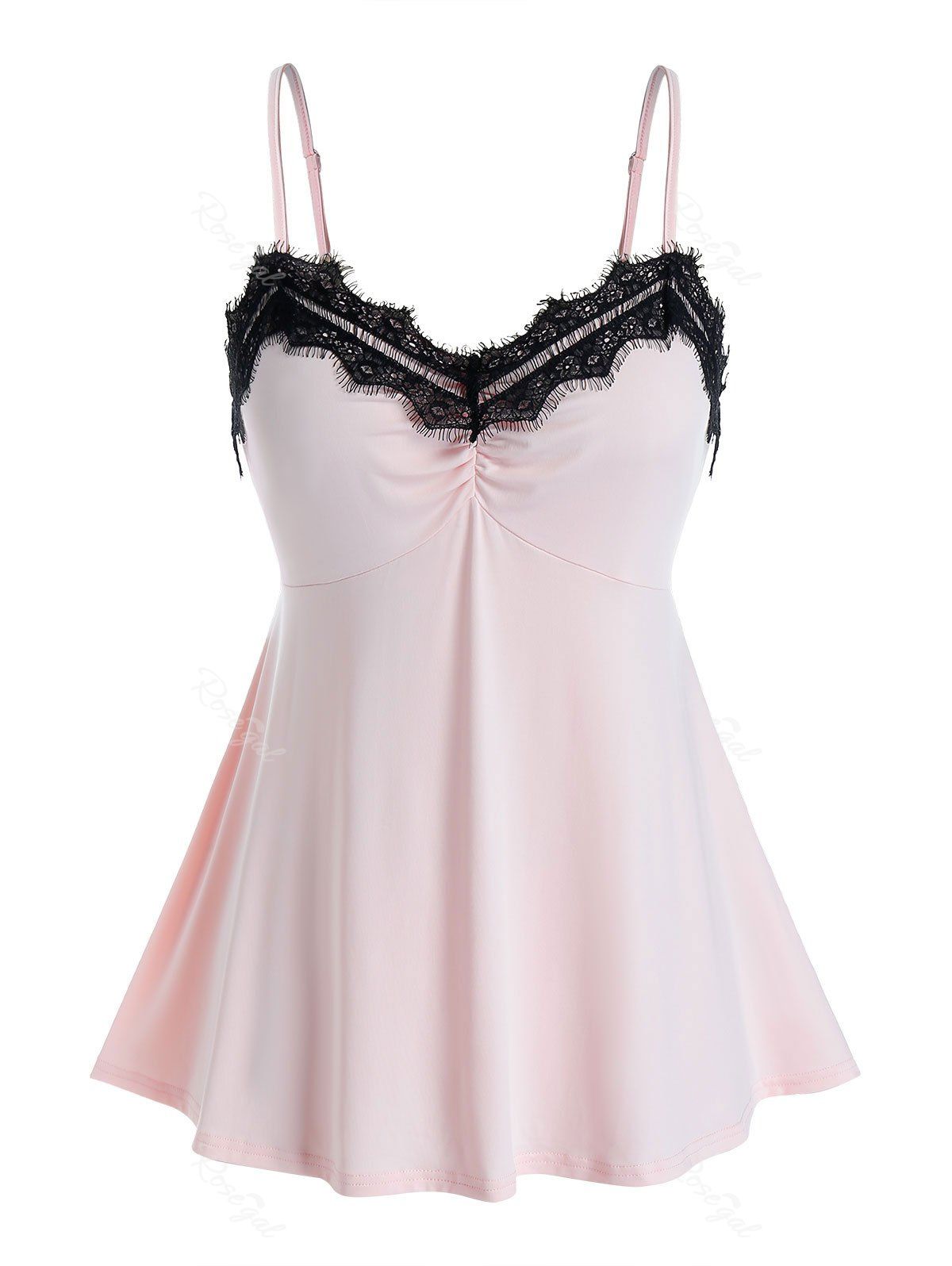 

Plus Size Eyelash Lace Babydoll Set, Pink
