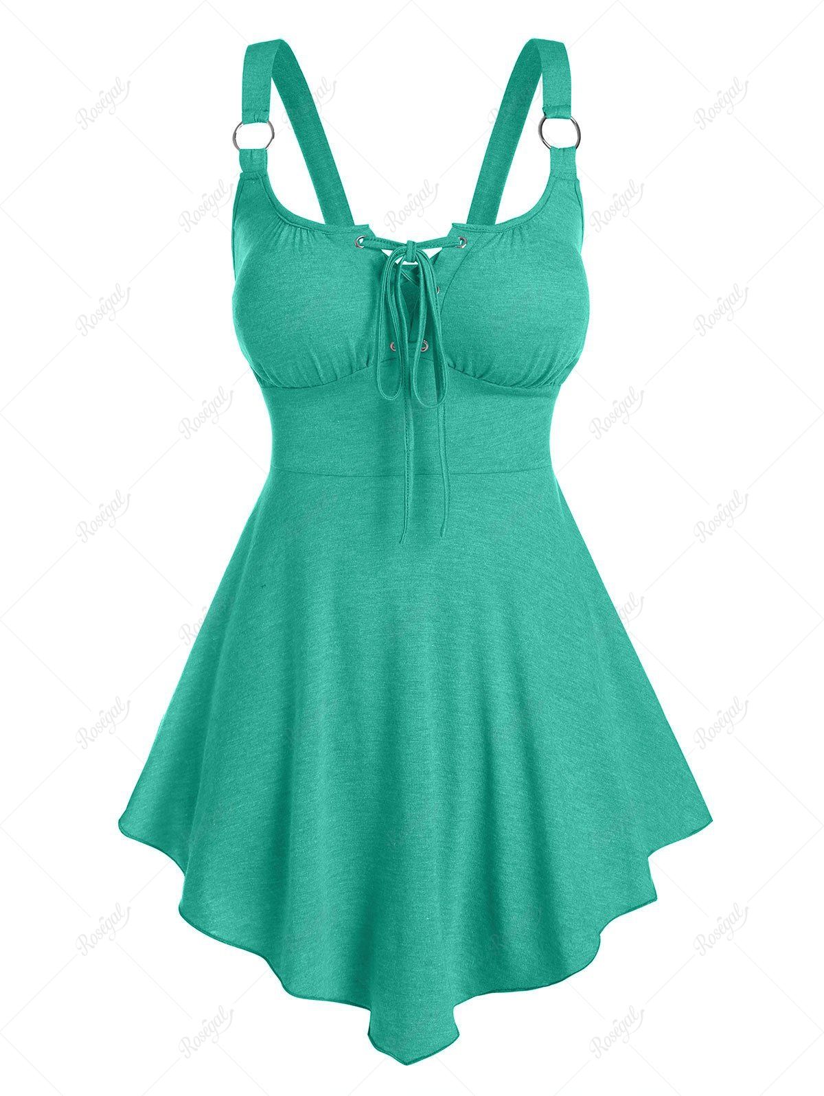 

Heathered Lace-up Flare Tank Top, Green
