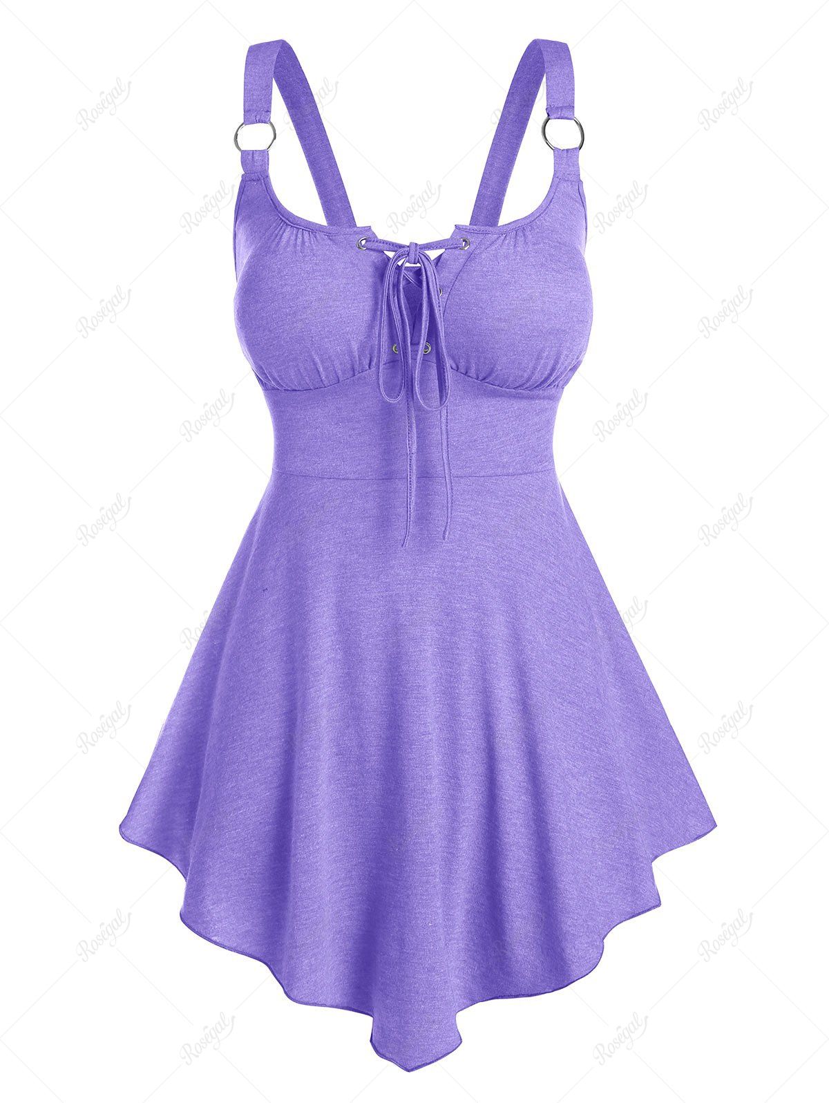 

Heathered Lace-up Flare Tank Top, Purple