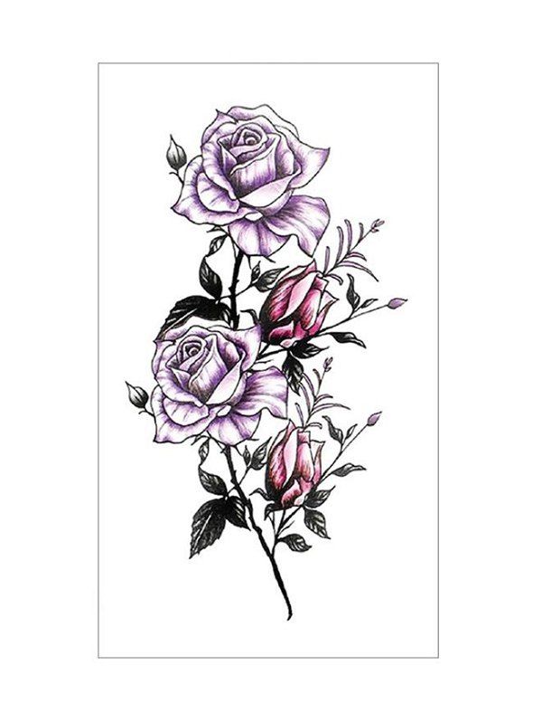 

Rose Flower Leaf Geometric Water Transfer Tattoo Stickers, Multi-a