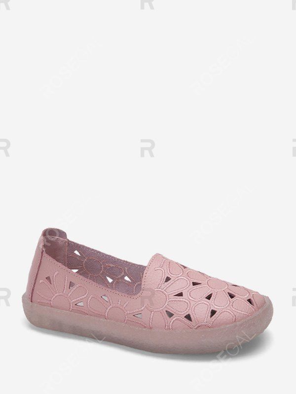 

Floral Embroidery Hollow Out Flat Shoes, Pink