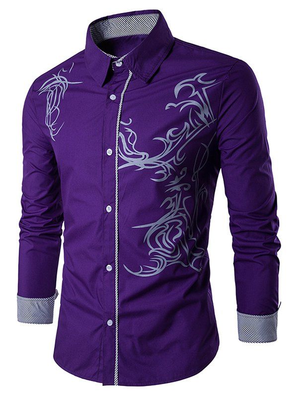 

Dragon Pattern Button Up Shirt, Purple