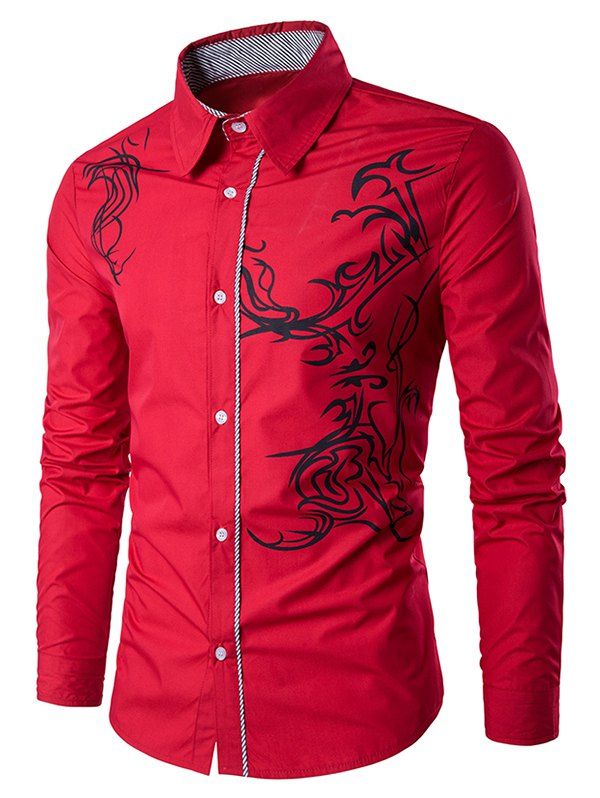 

Dragon Pattern Button Up Shirt, Red