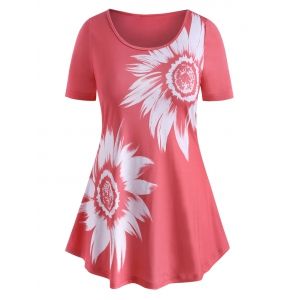 

Plus Size Sunflower Print Swing T Shirt, Light pink