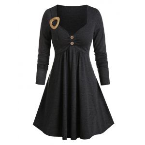 

Buckle Detail Long Sleeve Heathered Dress, Dark gray