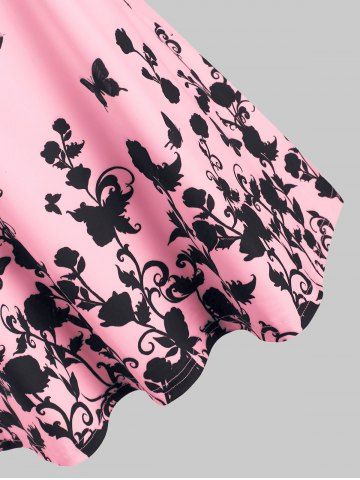 

Plus Size Butterfly Floral Print Lace Insert T Shirt, Light pink