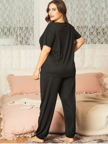 

Plus Size Cherry Love Graphic Pajama Set, Black