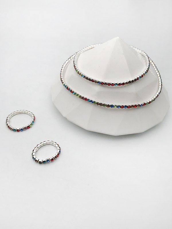 

4Pcs Rhinestone Inlay Toe Ring Anklet Set, Silver