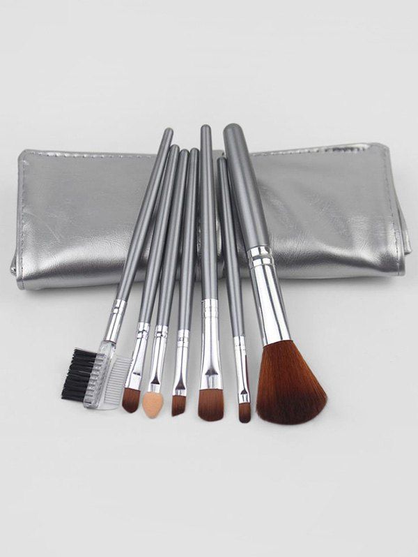 

7Pcs Beauty Tool Makeup Brush Set With Storage Bag, Silver
