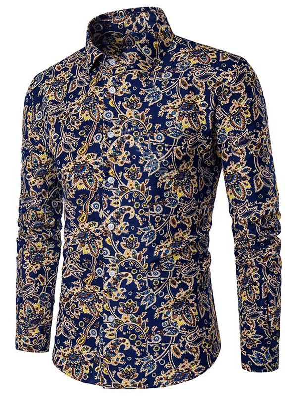 

Paisley Flower Print Button Down Shirt, Multi a