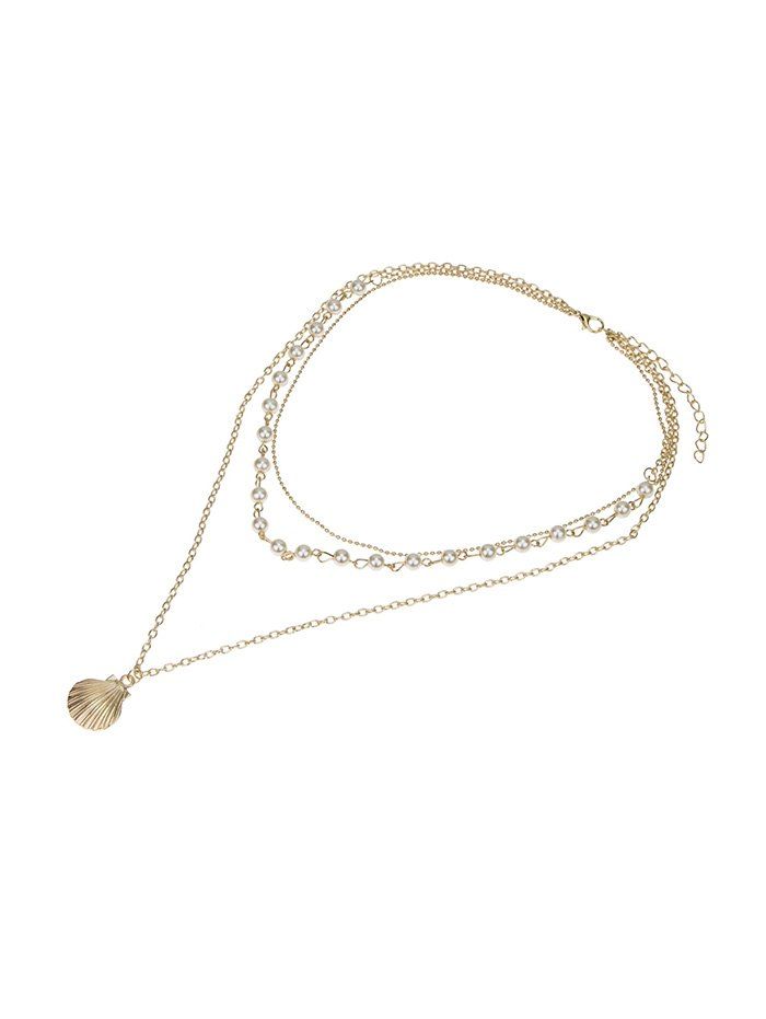

Layered Faux Pearl Cowrie Shell Necklace, Golden