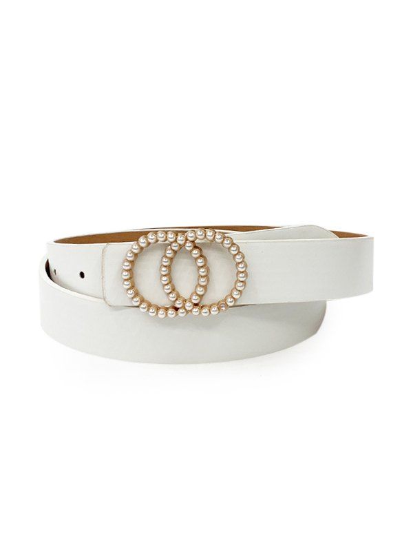 

Double Circle Buckle Faux Pearl Belt, White