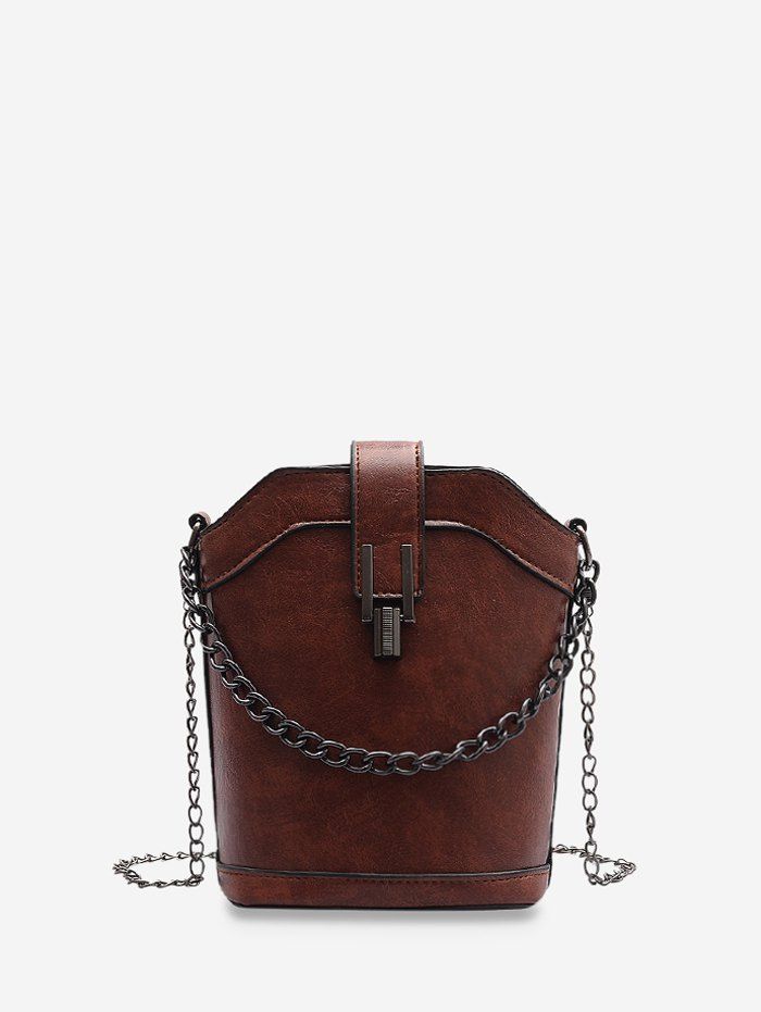 

Retro Chain Crossbody Bucket Bag, Brown
