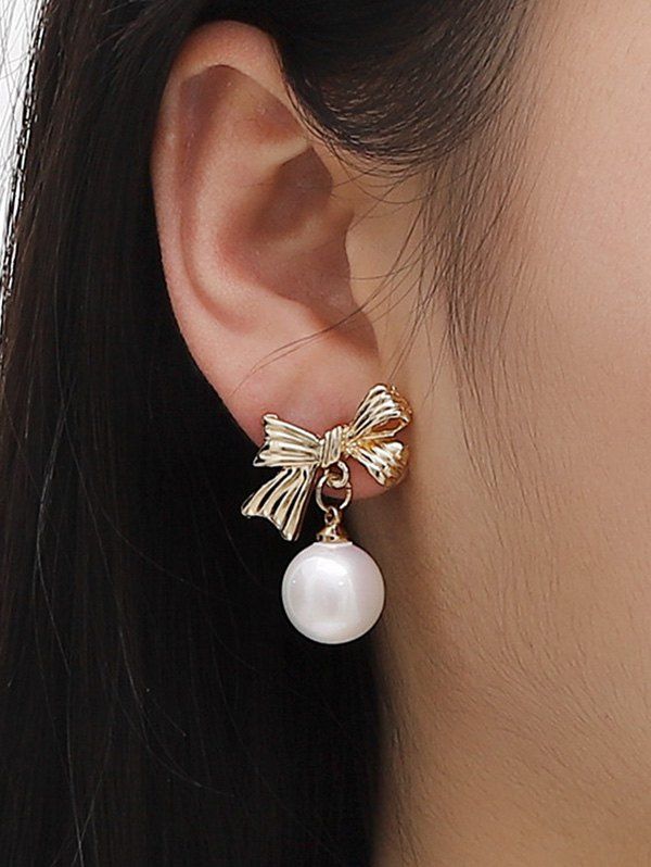 

Faux Pearl Bowknot Shape Drop Earrings, Golden