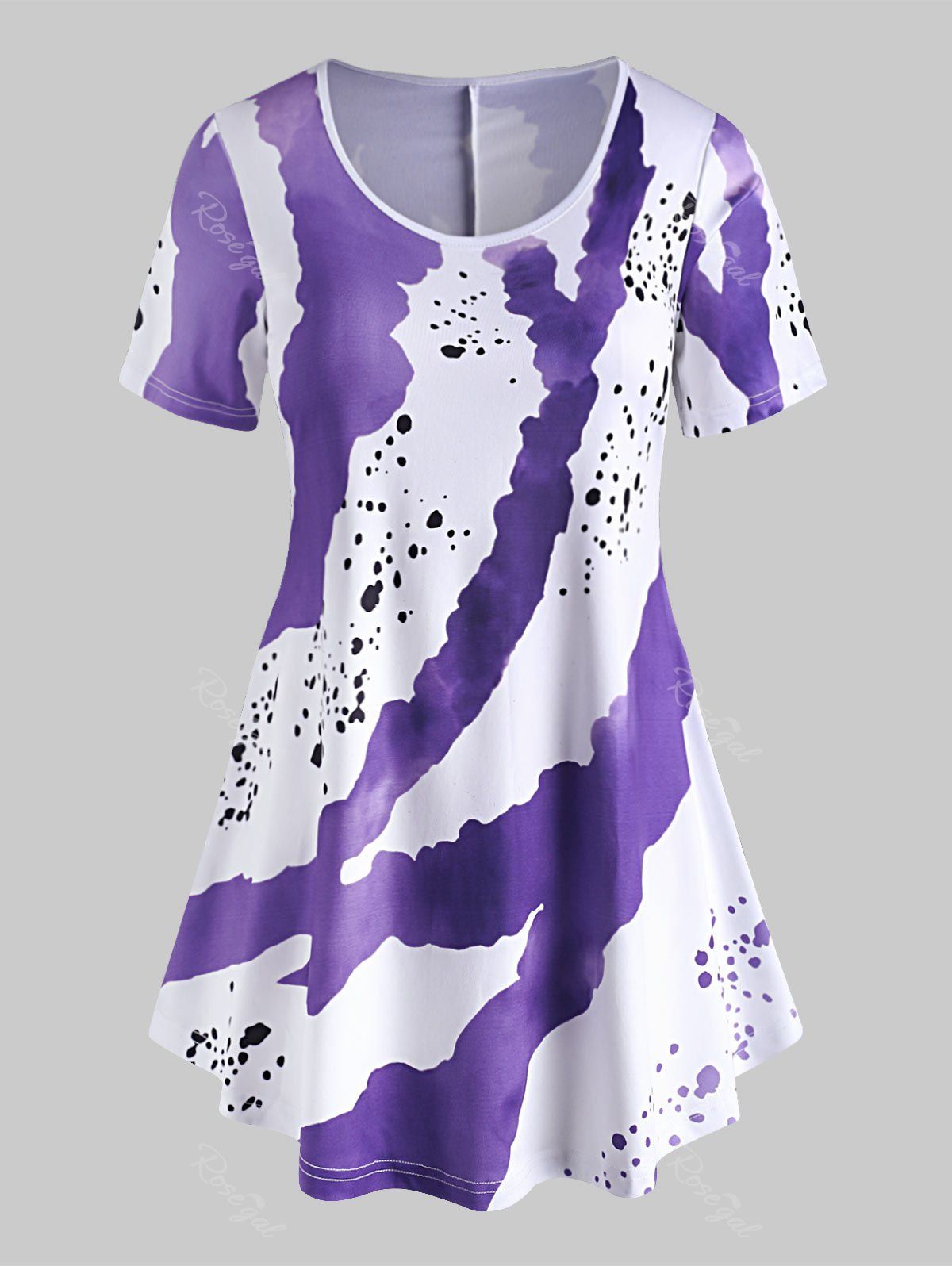 

Curved Hem Tie Dye Plus Size Tee, Purple
