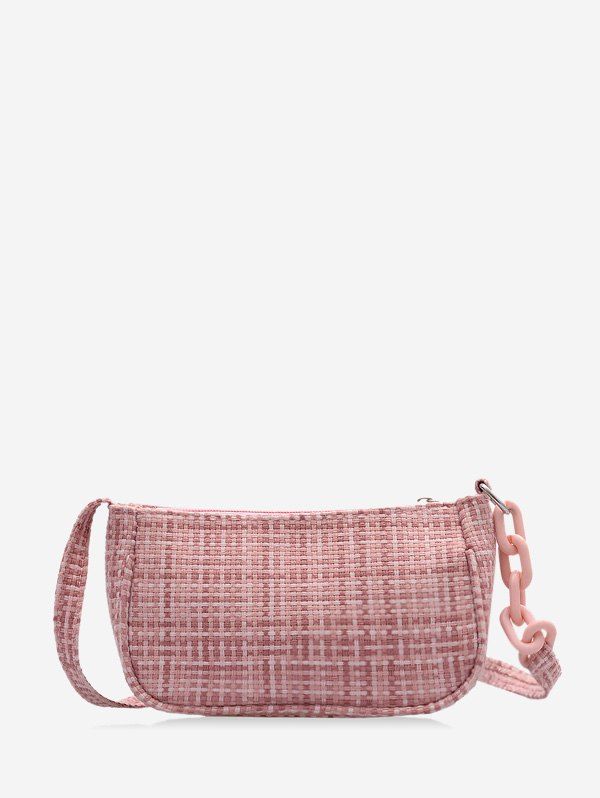 

Plaid Printed Rectangle Chain Shoulder Bag, Light pink