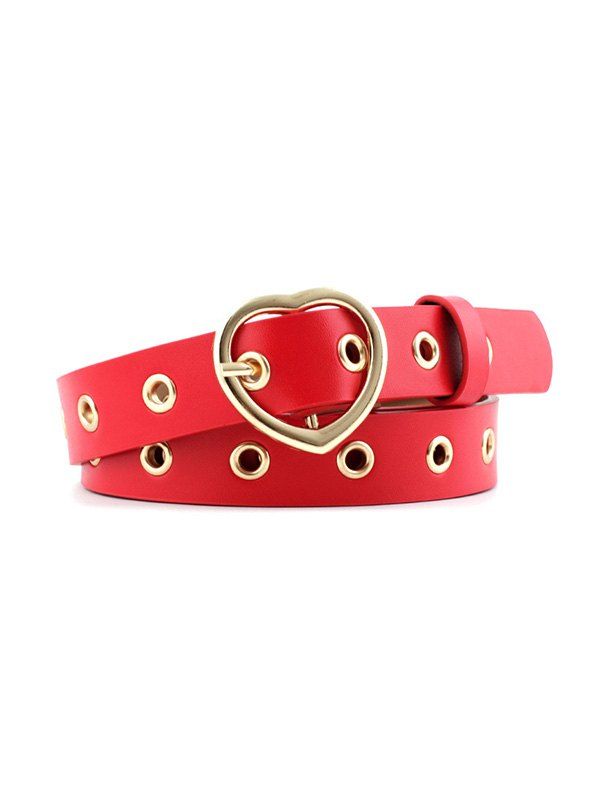 

Heart Shape Pin Buckle PU Leather Waist Belt, Red