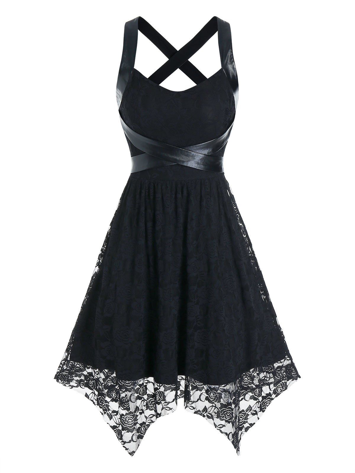 

Sleeveless Flower Lace Handkerchief Gothic Dress, Black