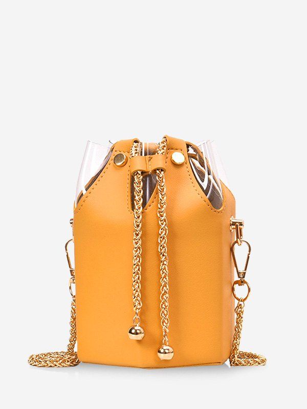 

Transparent Panel Chain Drawstring Bucket Bag, Yellow
