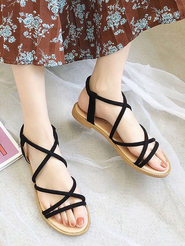 

Criss-cross Suede Summer Sandals, Black