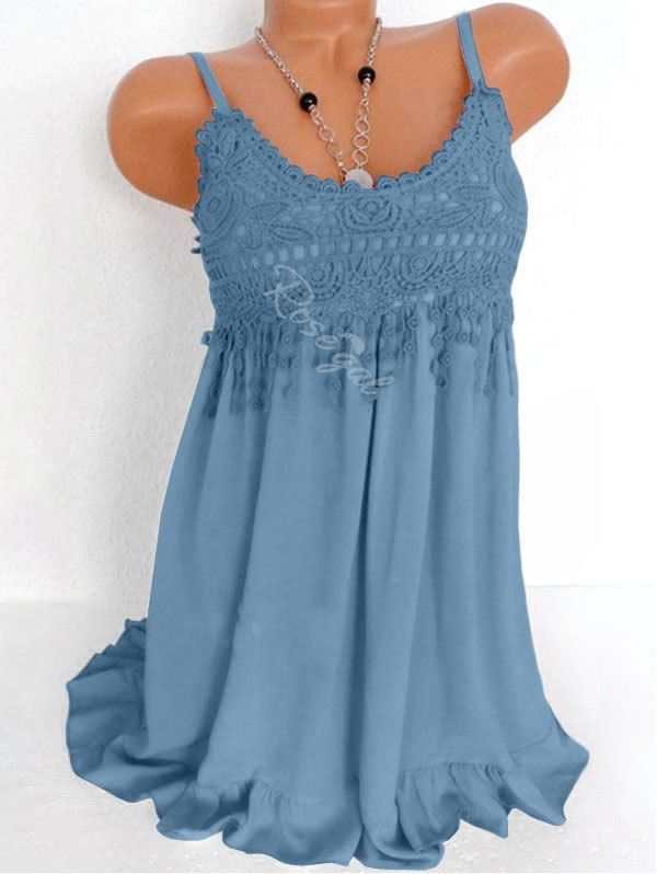 

Plus Size Flounce Lace Crochet Tank Top, Light blue