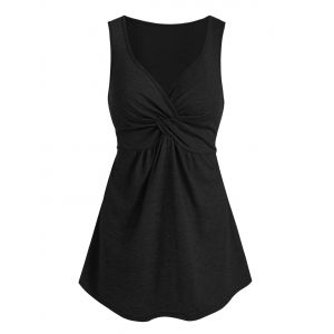 

Plain Front Twist Curved Tank Top, Black