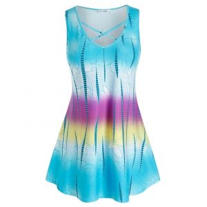 

Plus Size Crisscross Dip Dye Ombre Tunic Tank Top, Light blue