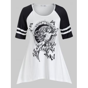

Plus Size Asymmetric Renaissance Print Tee, White