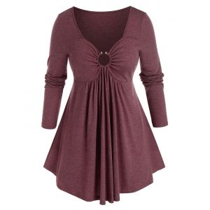 

Plus Size O Ring Heathered Empire Waist T Shirt, Firebrick