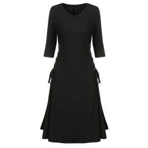 

Side Lace Up Round Neck Dress, Black