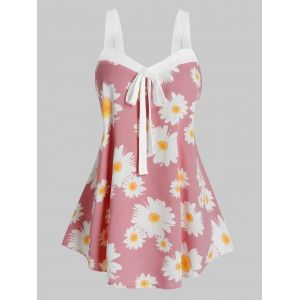 

Plus Size Daisy Flower Knotted Sweetheart Neck Tank Top, Pink rose