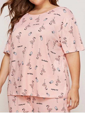 

Plus Size Flamingo Pineapple Print Pajama Set, Light pink