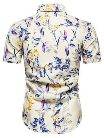 

Short Sleeve Floral Print Button Up Shirt, Cream