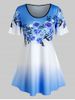 Plus Size Ombre Color Floral Print T Shirt -  