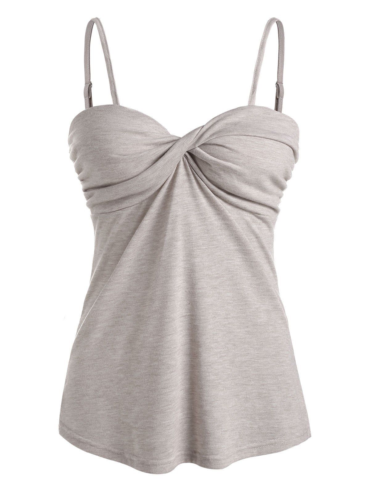 

Spaghetti Strap Front Twist Heathered Tank Top, Light coffee