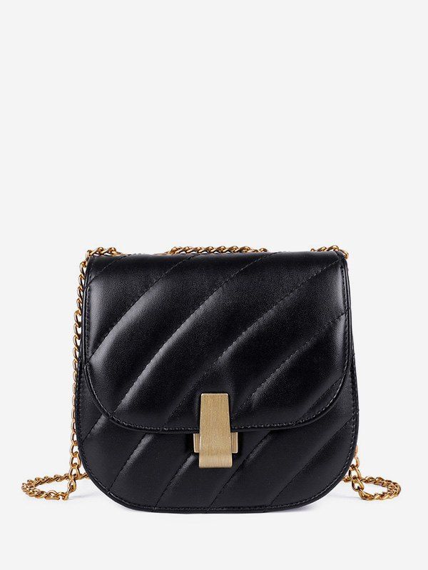 

Chain Cover Quilted Crossbody Saddle Bag, Black